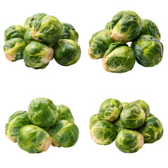 Fototapeta premium Four Piles Of Fresh Green Brussels Sprouts Isolated On Black Background, Png Isolated On White, Transparent Background