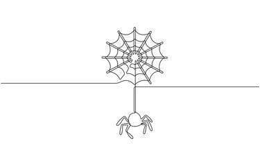 Continuous one line drawing of spider on its web. single line drawing illustration of black spiders, Halloween Spiders concept vector illustration.