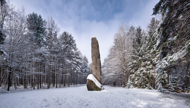 Mysterious Monolith In A Winter Forest Evokes Contemplation And Wonder Inviting Viewers To Ponder The Intersection Of Nature And Art