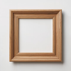Square empty wooden picture frame on a white background.