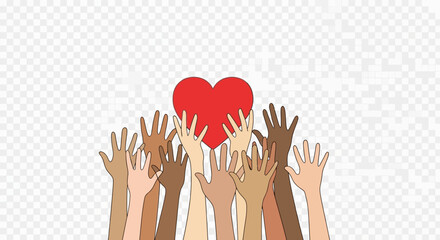 Diverse Hands Reaching for a Heart Symbolizing Unity and Love.