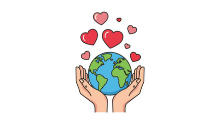 Hands Holding Earth with Hearts A Symbol of Global Love and Care.