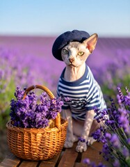Cat in lavender field