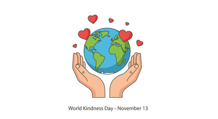 Hands Holding Earth with Hearts World Kindness Day Illustration.