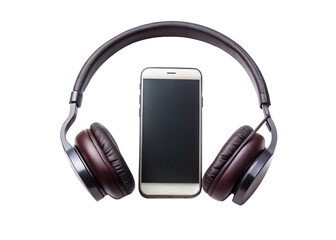 Smartphone and headphone on white background