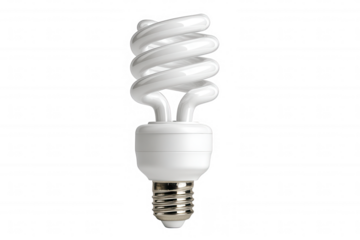 White spiral light bulb with metal base on black background isolated on a transparent background image