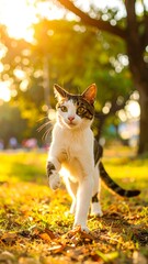 Cat in park, golden hour