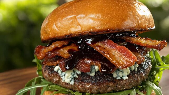 selective focus beef burger with tzatziki sauce
