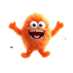 Obraz premium Joyful orange furry cartoon monster with big eyes and excited expression