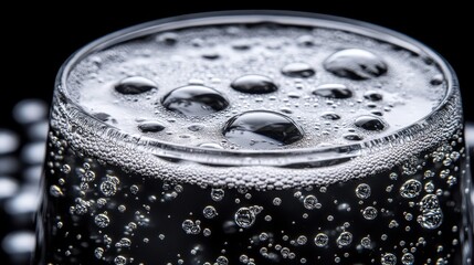 Close-Up of Crystal Clear Sparkling Water in a Glass with Bubbles