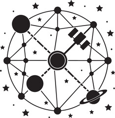 Satellite constellation black clipart, flat vector silhouette