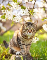 Cat in spring blossom