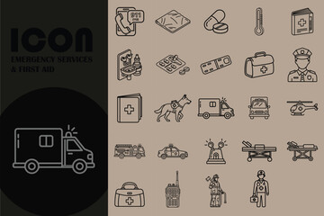 Vector art of emergency services and first aid icons collection