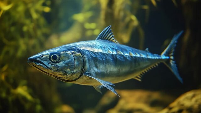selective focus wild ocean tuna swimming