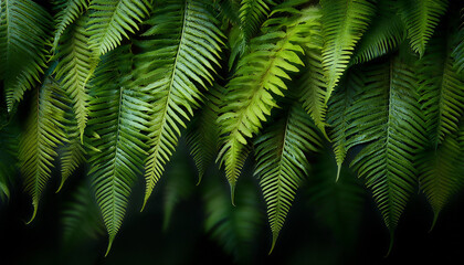 Lush Green Fern Leaves Cascading Against A Dark Background
