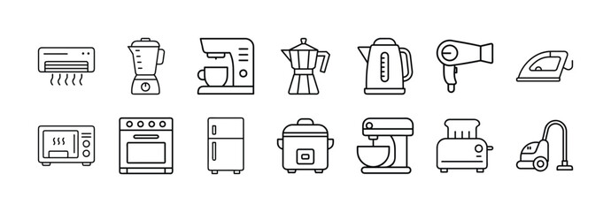 Home appliances vector icon set kitchen equipment household appliance outline design collection 