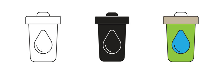Water trash can icon set. Water trash can icon vector. Water trash can flat design.