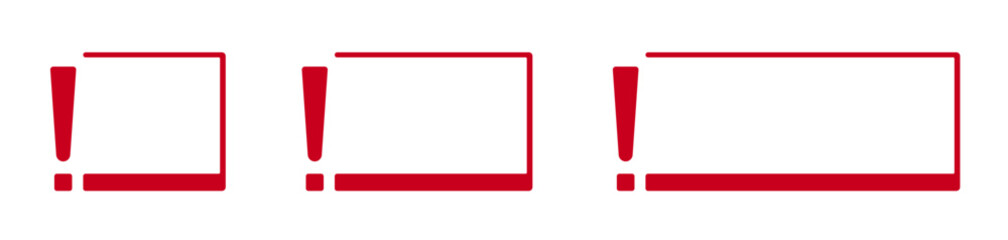 Red exclamation marks with frames in three sizes.