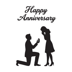 Silhouette of couple proposing under anniversary text