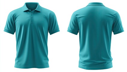 Teal short-sleeved polo shirt shown from front and back on a white background.  Clean, simple design, classic collar