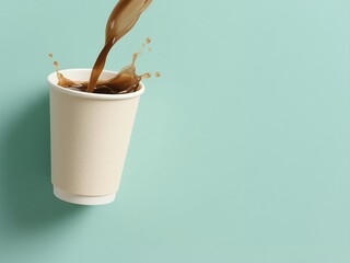 Minimalist cup mockup with dynamic pouring action 