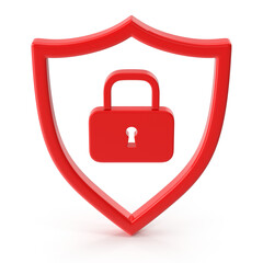 Red shield and padlock symbol of security and protection