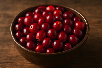 Bol de canneberges fra&icirc;ches brillantes sur table