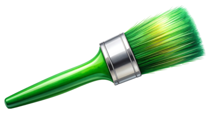 Green paint brush isolated on white background for art and design.