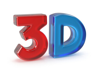 3d text red 3 and blue d rendering