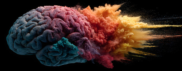 concept of a human brain full with creativity, shows multiple colors and action