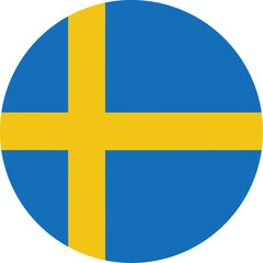 circular sweden national flag icon with yellow nordic cross on blue background