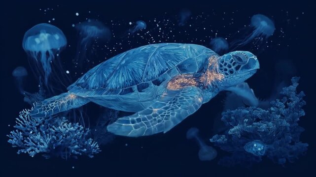 Sea turtle underwater fantasy