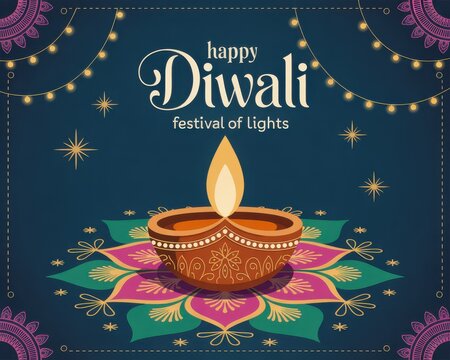 Happy diwali festival of lights celebration with illuminated diya and decorative elements silhouette - Powered by Adobe