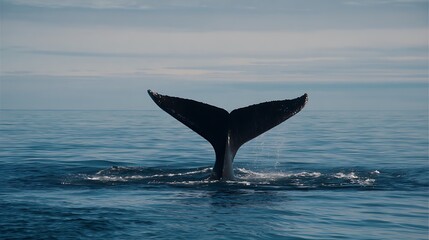 Fototapeta premium Humpback whale tail emerging from the water in the ocean during daytime