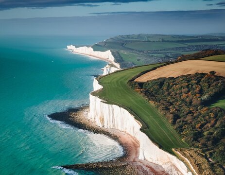 aerial view of the white cliffs of dover and the english channel