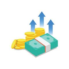 Money Growth with Coins and Cash Illustration