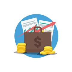 Business Finance and Profit Report with Briefcase and Coins