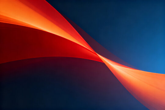 Abstract flowing orange and red shapes against a dark blue background