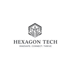 Hexagon Brand Logo with Circuit Board Motif and "Innovate. Connect." Tagline on White Background, Representing Digital Technology and Innovation, Flat Vector Elements, Vector Illustration, Simple
