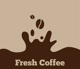 Coffee Pouring with Beans Seeds and Splashes Flat Style. Hot drinks and beverages concept vector art