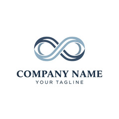 Modern Infinity Symbol Company Logo Design with Brand Name and Tagline in Blue and White on Isolated Background, Flat Vector Elements, Vector Illustration, Simple Vector, Stylized Vector Drawing,