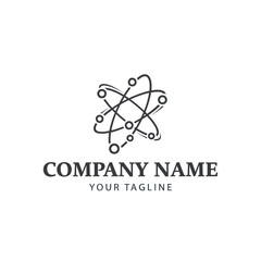 Abstract Atom Network Company Logo Design with Tagline on White Background, Representing Technology, Science, and Global Connections, Flat Vector Elements, Vector Illustration, Simple Vector,