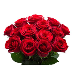 Obraz premium Red bunch bouquet of roses, isolated on transparent background, png file 