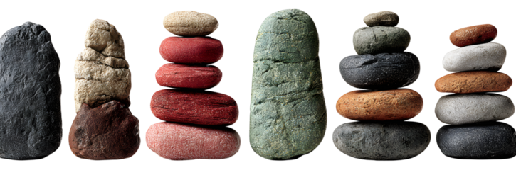 Set of A stone tower of pebbles on a transparent background