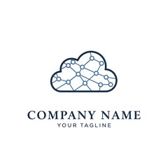 Cloud Computing Network Logo with Company Name and Tagline on White Background, Flat Vector Elements, Vector Illustration, Simple Vector, Stylized Vector Drawing, Vector Template, Clean Vector Style,