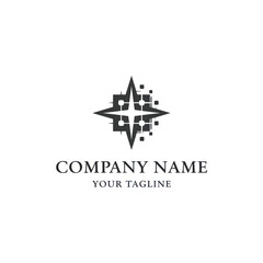 Modern Digital Star Compass Logo for Business Branding with Company Name and Tagline on White Background, Flat Vector Elements, Vector Illustration, Simple Vector, Stylized Vector Drawing, Vector