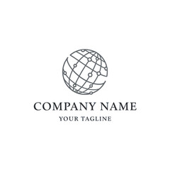 Stylized Globe Network Icon with Company Name and Tagline on Clean White Background, Ideal for Global Business and Technology Branding, Flat Vector Elements, Vector Illustration, Simple Vector,