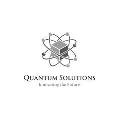 Quantum Solutions Company Logo featuring an Atomic Orbit Cube Icon and 