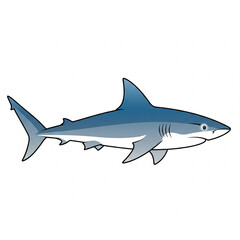 Obraz premium Cartoon illustration of a blue-grey shark with a white belly swimming horizontally.