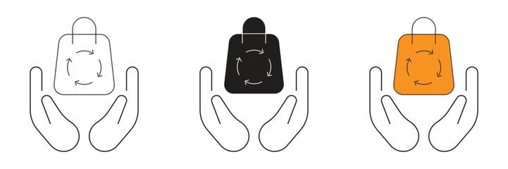 Recycling bag in hand icon set. Recycling bag in hand flat vector icon design.